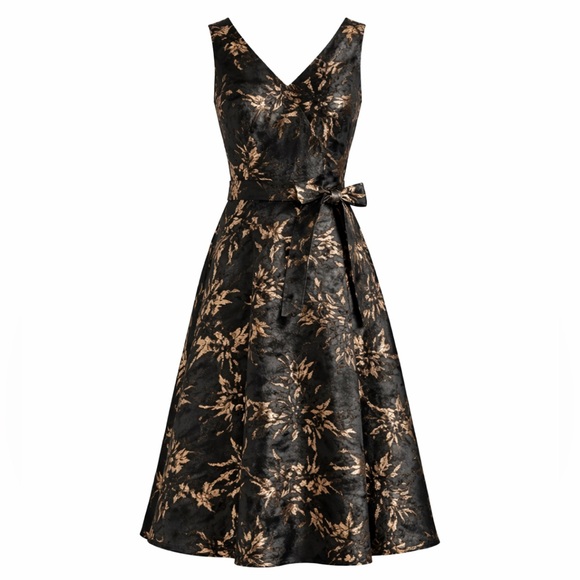Talbots Dresses & Skirts - Talbots Petite Black & Gold Metallic Jacquard Fit & Flare Dress | 6P | New